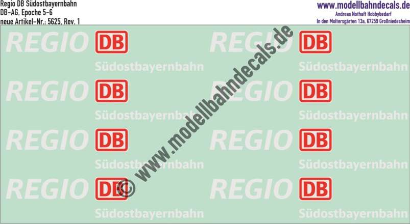 Nass-Schiebebilder: Zusatzbeschriftung DB Regio Südostbayernbahn, Rot/Weiss. Artikel-Nummer: 5625
