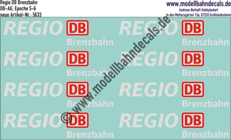 Nass-Schiebebilder: Zusatzbeschriftung DB Regio Brenzbahn, Rot/Weiss. Artikel-Nummer: 5633