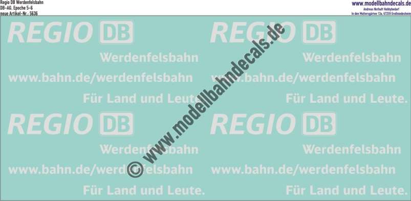 Nass-Schiebebilder: Zusatzbeschriftung DB Regio Werdenfelser Land, Weiss. Artikel-Nummer: 5636