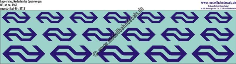 Nass-Schiebebilder: NS-Logo (Nederlandse Spoorwegen), neu ab 1969, Blau in verschiedenen Größen. Artikel-Nummer: 5713