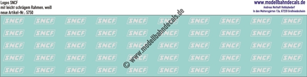 "Nass-Schiebebilder: SNCF-Embleme mit leicht schrägem Rahmen, Weiss, Verwendung 1967-1986. Artikel-Nummer: 5750"