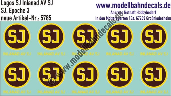 Nass-Schiebebilder: SJ-Embleme Gelb/Braun Inlanad AV. Artikel-Nummer: 5785