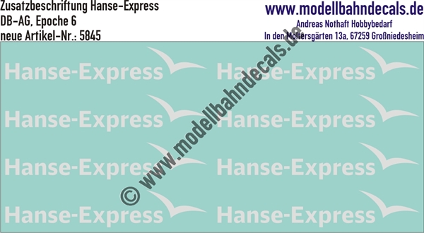 "Nass-Schiebebilder: Zusatzbeschriftung Hanse-Express, 8 Stück Weiss. Artikel-Nummer: 5845"