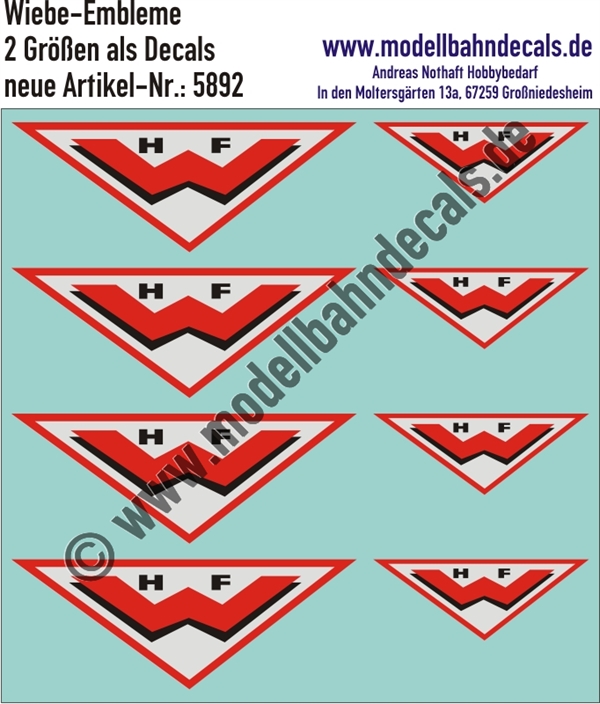 Nass-Schiebebilder: Wiebe Embleme als Decals. Artikel-Nummer: 5892