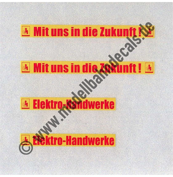 Nass-Schiebebilder: Werbung für Strassenbahn/Bus: Elektro-Handwerke. Artikel-Nummer: 5920