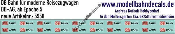 Nass-Schiebebilder: DB Bahn extraklein für moderne Reisezugwagen (20 Stück) mit schwarzem Bahn-Schriftzug. Artikel-Nummer: 5950