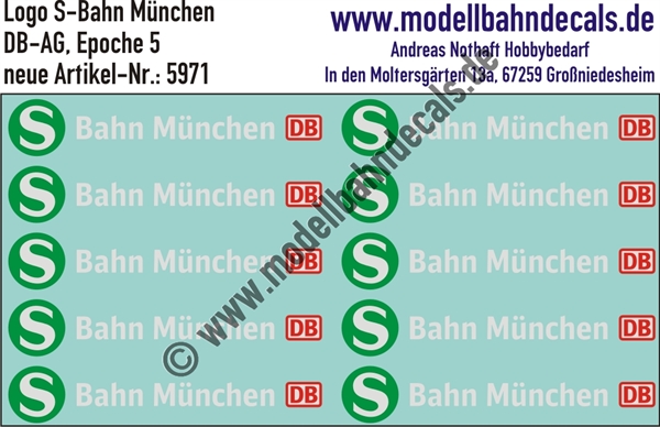 Nass-Schiebebilder: Logos S-Bahn München. Artikel-Nummer: 5971