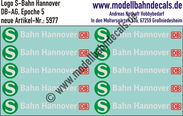 Nass-Schiebebilder: Logos S-Bahn Hannover. Artikel-Nummer: 5977
