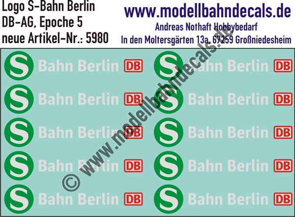 Nass-Schiebebilder: Logos S-Bahn Berlin. Artikel-Nummer: 5980