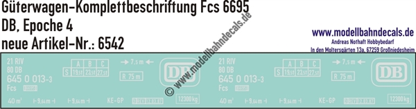 "Nass-Schiebebilder: Güterwagen-Komplettbeschriftung Fcs, DB, Epoche 4. Artikel-Nummer: 6542"