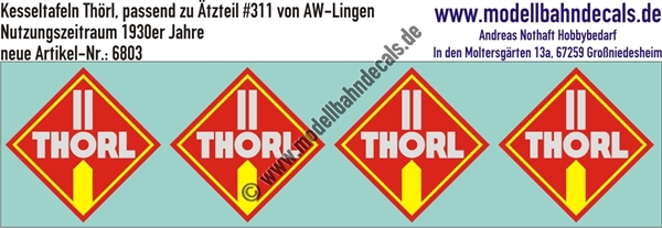 "Nass-Schiebebilder: Kesseltafeln mit Schrauben-Andeutungen für Thörl-Kesselwagen - passend zu Ätzteil #311 von AW Lingen, Nutzungszeitraum 1930er Jahre. Artikel-Nummer: 6803"