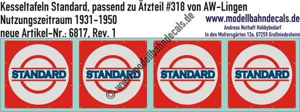 "Nass-Schiebebilder: Kesseltafeln mit Schrauben-Andeutungen für Standard Kesselwagen - passend zu Ätzteil #318 von AW Lingen, Nutzungszeitraum 1931-1950. Artikel-Nummer: 6817"