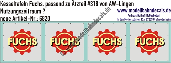 "Nass-Schiebebilder: Kesseltafeln mit Schrauben-Andeutungen für Fuchs Kesselwagen - passend zu Ätzteil #318 von AW Lingen, Nutzungszeitraum? Artikel-Nummer: 6820"