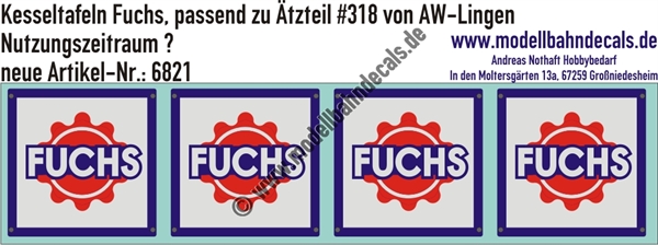 "Nass-Schiebebilder: Kesseltafeln mit Schrauben-Andeutungen für Fuchs Kesselwagen - passend zu Ätzteil #318 von AW Lingen, Nutzungszeitraum? Artikel-Nummer: 6821"