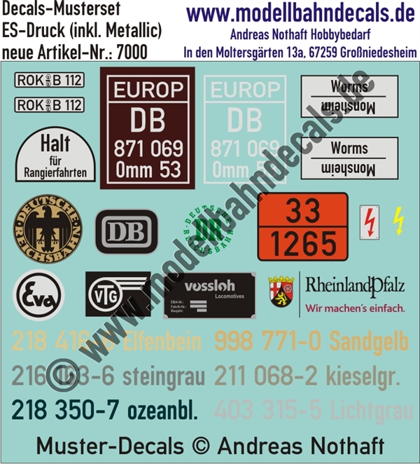 Nass-Schiebebilder: Musterset ES-Druck (inkl. Metallic). Artikel-Nummer: 7000