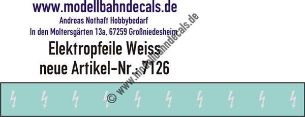 "Nass-Schiebebilder: 10 Stück Elektropfeile Weiss, Vorbildhöhe 125 mm; geeignet für Lokomotiven. Artikel-Nummer: 7126"