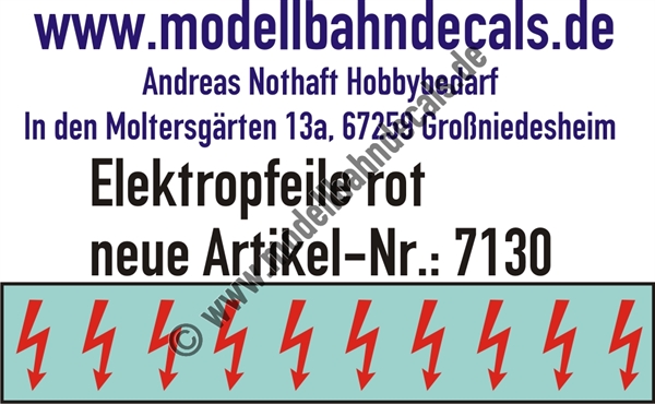 "Nass-Schiebebilder: 10 Stück Elektropfeile Rot ,Vorbildhöhe ca. 180 mm, allgemeine Verwendung - nicht für Lokomotiven. Artikel-Nummer: 7130"
