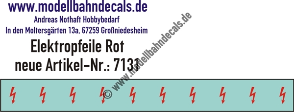 "Nass-Schiebebilder: 10 Stück Elektropfeile Rot, Vorbildhöhe 125 mm; geeignet für Lokomotiven. Artikel-Nummer: 7131"