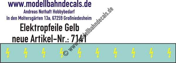 "Nass-Schiebebilder: 10 Stück Elektropfeile Gelb, Vorbildhöhe 125 mm; geeignet für Lokomotiven. Artikel-Nummer: 7141"