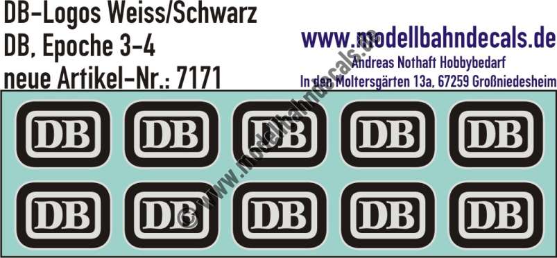 Nass-Schiebebilder: 10 Stück DB-Logo Schwarz/Weiss. Artikel-Nummer: 7171