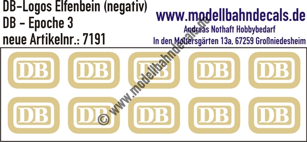 Nass-Schiebebilder: 10 Stück DB-Logo Elfenbein (RAL 1014) - Negativdarstellung. Artikel-Nummer: 7191