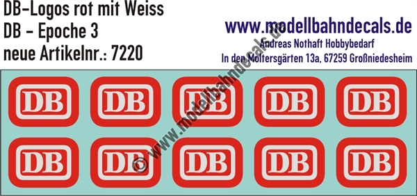 Nass-Schiebebilder: 10 Stück DB-Logo Rot mit Weiss - Negativdarstellung!. Artikel-Nummer: 7220