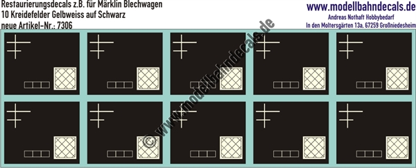 "Nass-Schiebebilder: Restaurierungs-Decals Beschriftungen für alte Blechwagen von Märklin, Kreidefelder, Übergansgzettel, Zettelkasten. Artikel-Nummer: 7306"