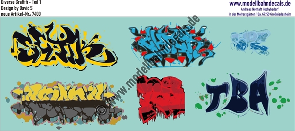"Nass-Schiebebilder: Graffiti-Set 1, Design by David S. Artikel-Nummer: 7400"