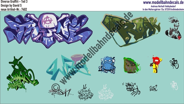 "Nass-Schiebebilder: Graffiti-Set 3, Design by David S. Artikel-Nummer: 7402"