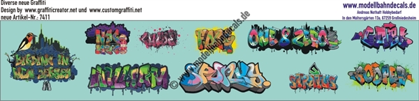 "Nass-Schiebebilder: Graffiti-Set 2, Design by www.graffiticreator.net and www.customgraffiti.net. Artikel-Nummer: 7411"