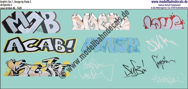 "Nass-Schiebebilder: Graffiti-Set 1, Design by Paule Z.. Artikel-Nummer: 7420"
