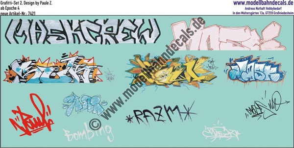 "Nass-Schiebebilder: Graffiti-Set 2, Design by Paule Z.. Artikel-Nummer: 7421"