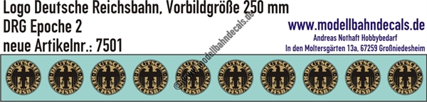 "Nass-Schiebebilder: DRG-Logo, Reichsbahnadler, rund Schwarz und Gold, Vorbildgröße 250 mm!. Artikel-Nummer: 7501"
