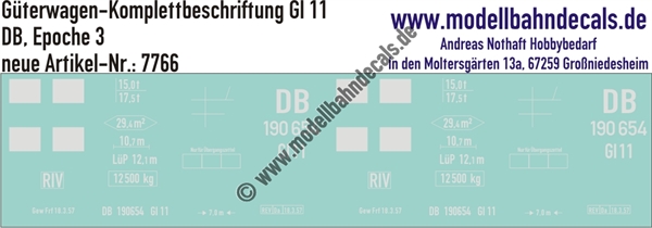 "Nass-Schiebebilder: Güterwagen-Komplettbeschriftung Gl 11, DB, Epoche 3. Artikel-Nummer: 7766"