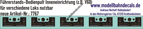 Nass-Schiebebilder: Führerstands-Bedienpult Inneneinrichtung für verschiedene Loks nutzbar (z.B. V60). Artikel-Nummer: 7767