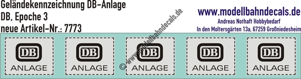 "Nass-Schiebebilder: Geländekennzeichnung DB-Anlage, DB, Epoche 3. Artikel-Nummer: 7773"