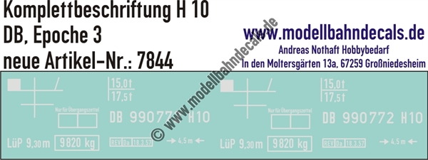 "Nass-Schiebebilder: Güterwagen-Komplettbeschriftung H 10, DB, Epoche 3. Artikel-Nummer: 7844"