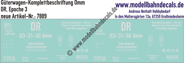 "Nass-Schiebebilder: Güterwagen-Komplettbeschriftung Omm, DR, Epoche 3. Artikel-Nummer: 7889"