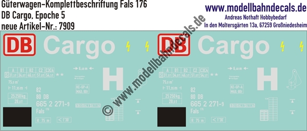 "Nass-Schiebebilder: Güterwagen-Komplettbeschriftung Fals 176, DB Cargo, Epoche 5. Artikel-Nummer: 7909"
