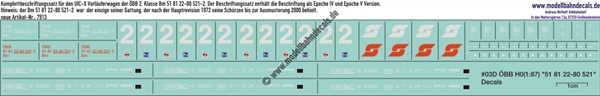 Nass-Schiebebilder: Komplettbeschriftungssatz für den UIC-X Vorläuferwagen der ÖBB 2. Klasse Bm 51 81 22-80 521-2. Artikel-Nummer: 7913