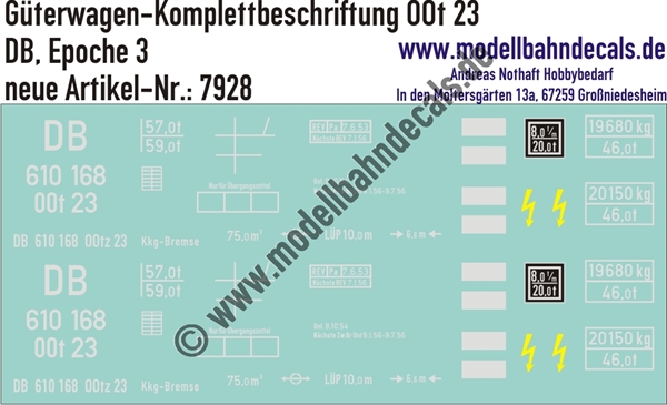 "Nass-Schiebebilder: Güterwagen-Komplettbeschriftung OOt 23, DB, Epoche 3. Artikel-Nummer: 7928"