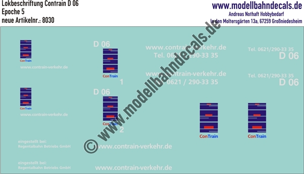 Nass-Schiebebilder: Lokbeschriftung Contrain Lok D 06. Artikel-Nummer: 8030