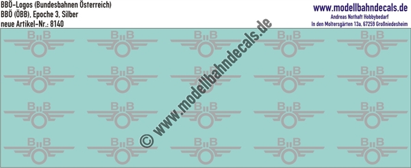 "Nass-Schiebebilder: BBö-Logo (Bundesbahnen Österreich), Silber, verwendet bis ca. 1975. Artikel-Nummer: 8140"
