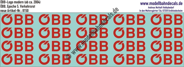 "Nass-Schiebebilder: ÖBB-Logo (modern, ab 2004), Verkehrsrot. Artikel-Nummer: 8150"