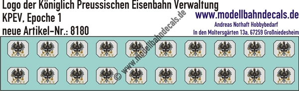 Nass-Schiebebilder: Logo der königlichen Preussischen Eisenbahn Verwaltung (KPEV, Variante 1910). Artikel-Nummer: 8180