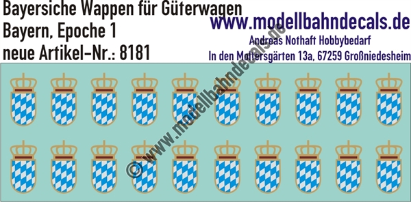 Nass-Schiebebilder: Wappen der Königlich Bayerischen Staatsbahn, Epoche 1. Artikel-Nummer: 8181