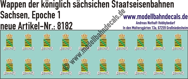 "Nass-Schiebebilder: Wappen der Königlich Sächsichen Staatseisenbahn, Epoche 1. Artikel-Nummer: 8182"