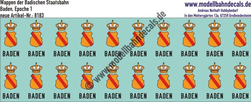 Nass-Schiebebilder: Wappen der Badischen Staatsbahn, Epoche 1. Artikel-Nummer: 8183