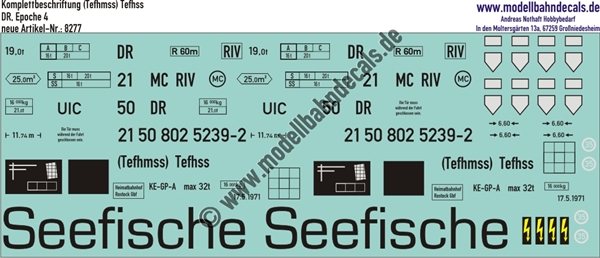 "Nass-Schiebebilder: Güterwagen-Komplettbeschriftung (Tefhmss) Tefhss, DR, Epoche 4. Artikel-Nummer: 8277"
