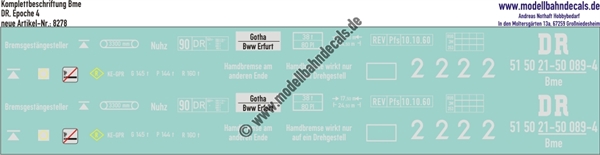 "Nass-Schiebebilder: Personenwagen-Komplettbeschriftung Bme, DR, Epoche 4. Artikel-Nummer: 8278"